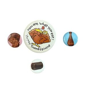 Thanksgiving Turkey, Banana Bread, Cranberry Sauce, Turkey Leg Button Pin Lot(4)